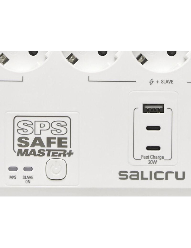 Regleta con interruptor Salicru SAFE MASTER+/ 5 Tomas de corriente/ 1 Master/ 2 USB Tipo-C/ 1 USB/ Cable 1.4m/ Blanca