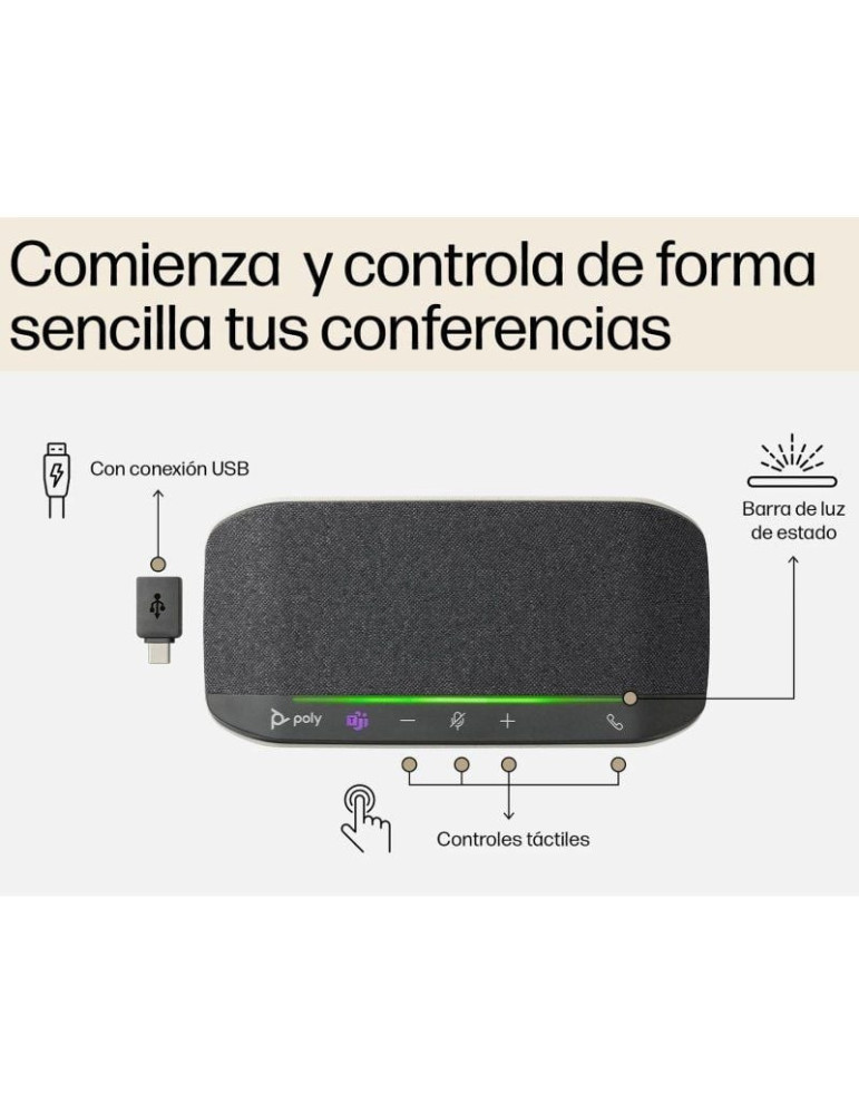Altavoz Portátil para Conferencias Poly Sync 10 para Microsoft Teams/ USB-Bluetooth/ Negro