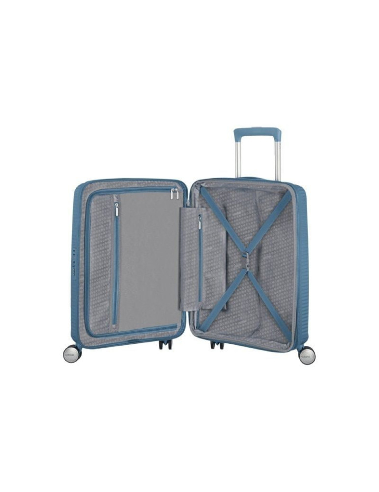 Maleta de Cabina American Tourister SoundBox Spinner 55cm/ 55x40x20cm/ 4 Ruedas/ Azul Piedra