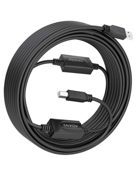 Cable Alargador USB 2.0 Aisens A101-0906/ USB Macho - USB Tipo-B/ 15m/ Negro