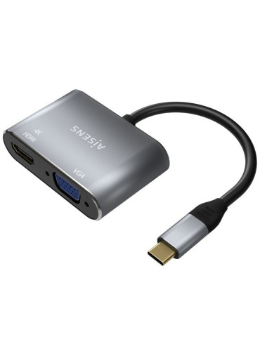 Conversor Aisens A109-0627/ HDMI Hembra - VGA Hembra - USB Tipo-C Macho/ 15cm/ Gris