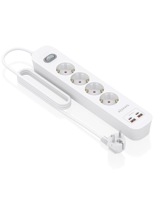 Regleta con Interruptor Aisens ASPS-2A2C12-W/ 4 Tomas de Corriente/ 2 USB - 2 USB Tipo-C/ Cable 1.4m/ Blanco