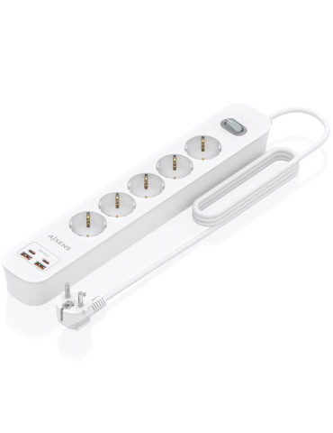 Regleta con Interruptor Aisens ASPS-2A2C14-W/ 5 Tomas de Corriente/ 2 USB - 2 USB Tipo-C/ Cable 1.4m/ Blanco