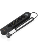 Regleta con Interruptor Aisens ASPS-2A2C15-BK/ 5 Tomas de Corriente/ 2 USB - 2 USB Tipo-C/ Cable 1.4m/ Negro