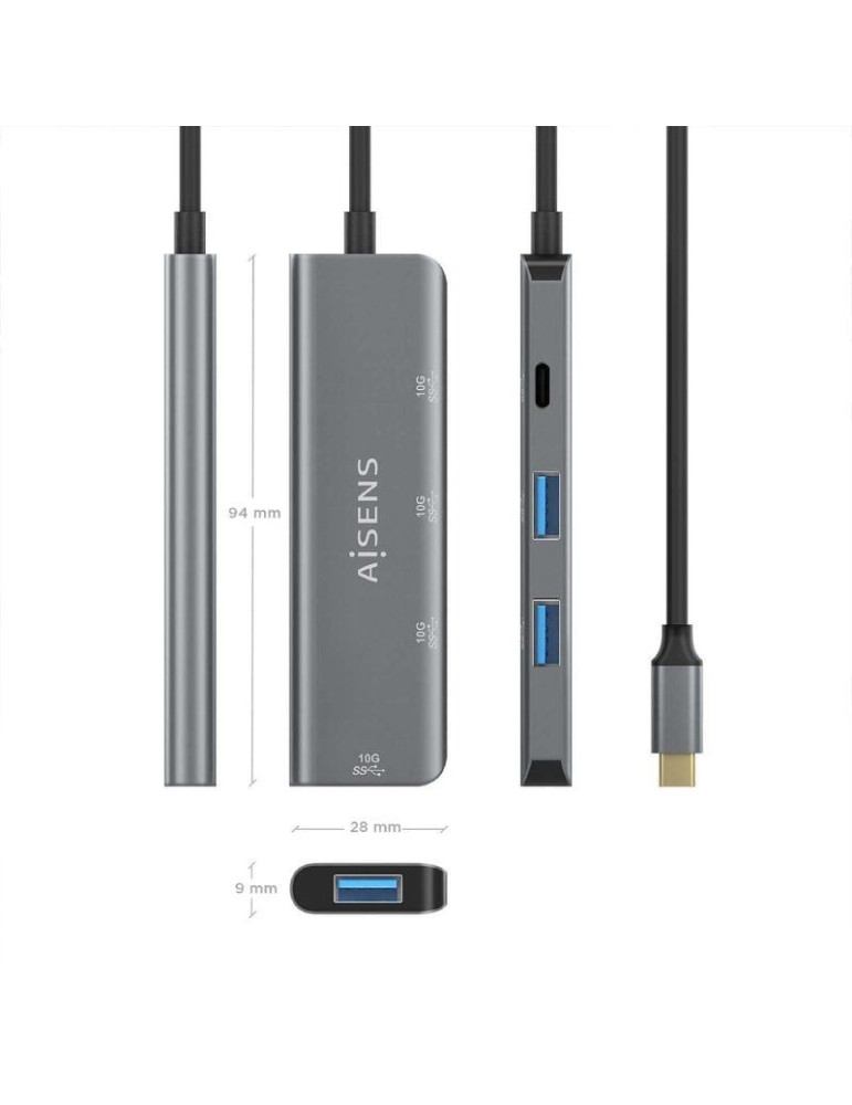 Hub USB Tipo-C Aisens A109-0764/ 3xUSB/ 1xUSB Tipo-C/ Gris