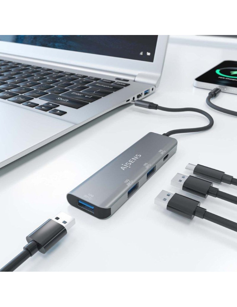 Hub USB Tipo-C Aisens A109-0764/ 3xUSB/ 1xUSB Tipo-C/ Gris