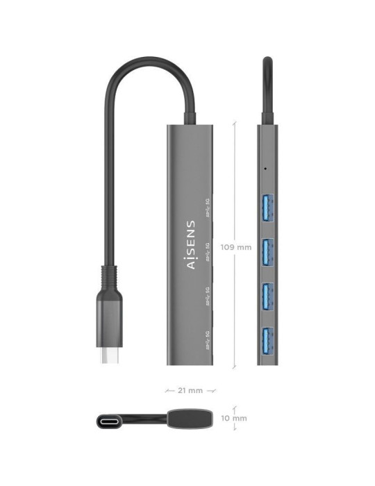 Hub USB Tipo-C 3.0 Aisens A106-0540/ 4xUSB