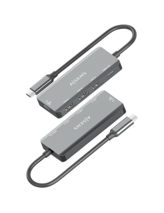 Hub USB Tipo-C Aisens A109-0945/ 3xUSB/ 1xUSB Tipo-C/ 1xUSB Tipo-C PD/ Gris