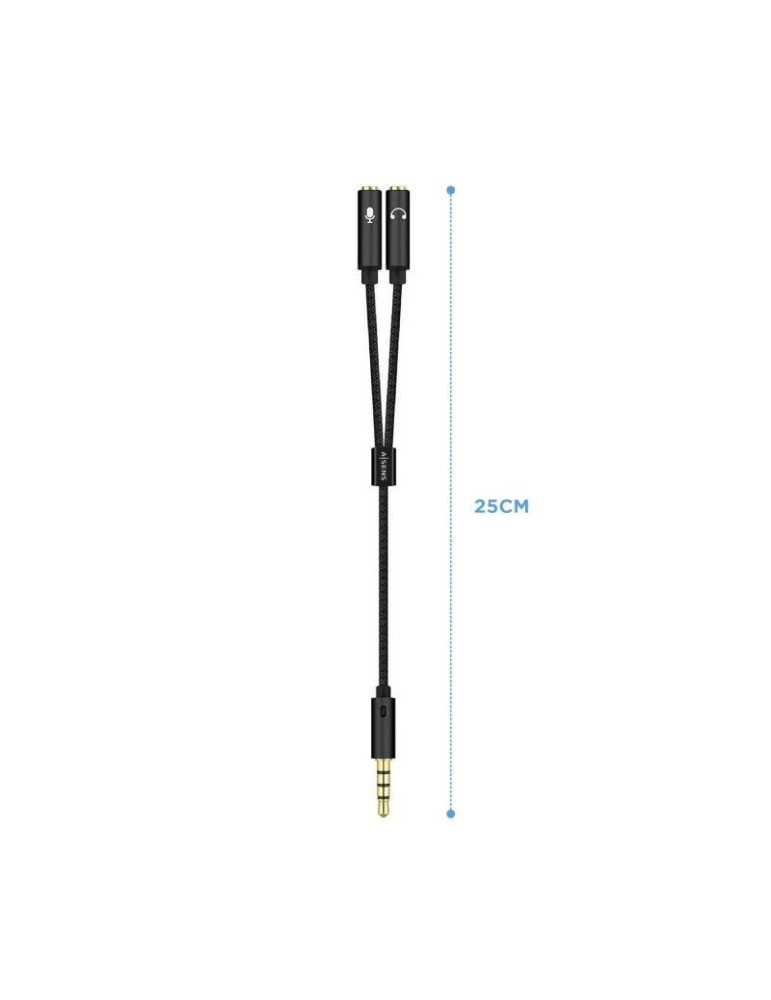 Cable Estéreo Aisens A128-0416/ Jack 3.5 Macho - 2x Jack 3.5 Hembra/ 25cm/ Negro