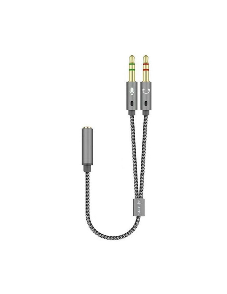 Cable Estéreo Aisens A128-0417/ Jack 3.5 Hembra - 2x Jack 3.5 Macho/ 25cm/ Gris