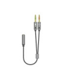 Cable Estéreo Aisens A128-0417/ Jack 3.5 Hembra - 2x Jack 3.5 Macho/ 25cm/ Gris