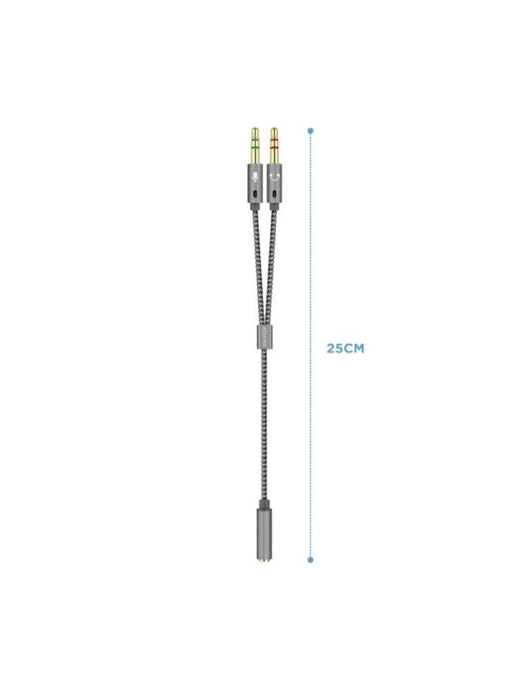 Cable Estéreo Aisens A128-0417/ Jack 3.5 Hembra - 2x Jack 3.5 Macho/ 25cm/ Gris