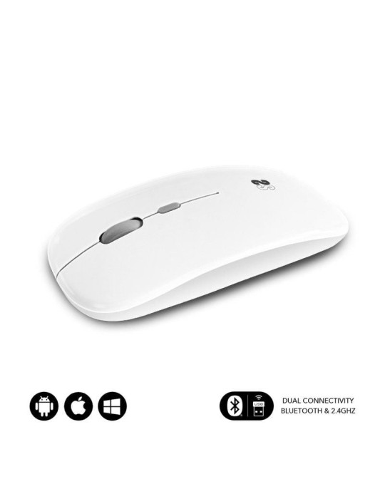 Ratón Inalámbrico Subblim Dual Flat/ Batería recargable/ Hasta 1600 DPI/ Blanco