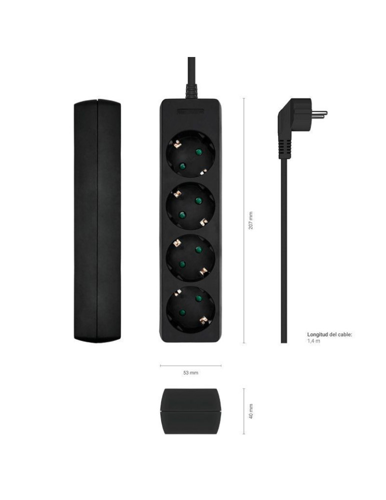 Regleta Aisens A154-0534/ 4 Tomas de Corriente/ Cable 1.4m/ Negro