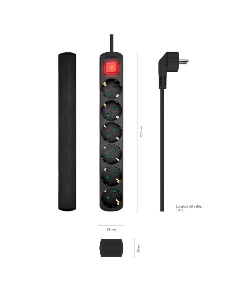Regleta con Interruptor Aisens A154-0536/ 6 Tomas de Corriente/ Cable 1.4m/ Negro