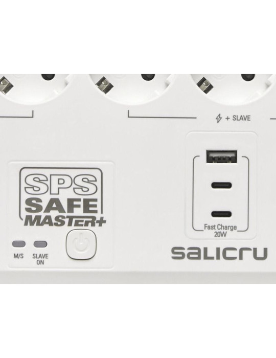 Regleta con interruptor Salicru SAFE MASTER+/ 5 Tomas de corriente/ 1 Master/ 2 USB Tipo-C/ 1 USB/ Cable 1.4m/ Blanca