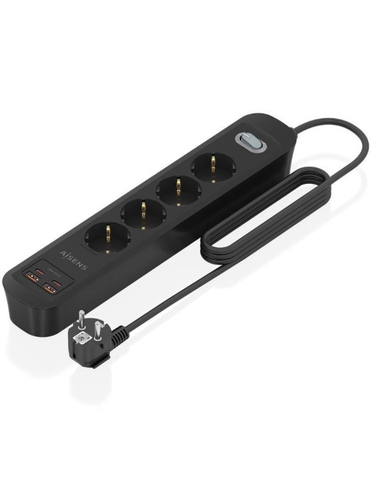 Regleta con Interruptor Aisens ASPS-2A2C13-BK/ 4 Tomas de Corriente/ 2 USB - 2 USB Tipo-C/ Cable 1.4m/ Negro