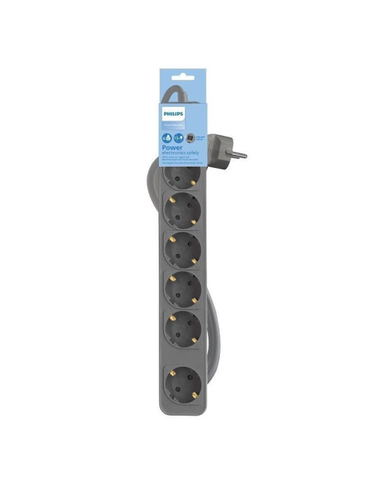 Regleta con Interruptor Philips CHP2164G/10/ 6 Tomas de corriente/ Cable 1.5m/ Gris