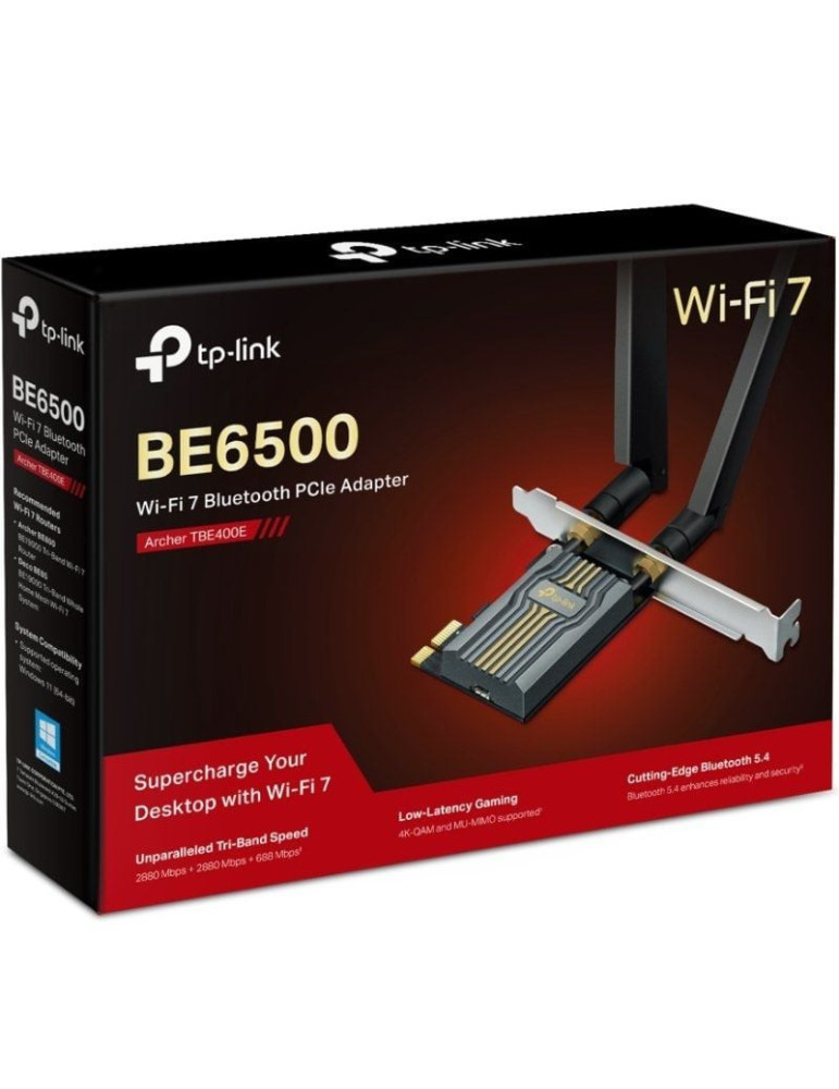 Tarjeta de Red Inalámbrica-PCI Express TP-Link Archer TBE400E/ WiFi 7/ 6500Mbps/ 2.4/5GHz/6GHz