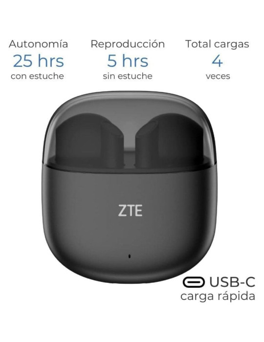 Auriculares Bluetooth ZTE Buds 2 con estuche de carga/ Autonomía 5h/ Negros