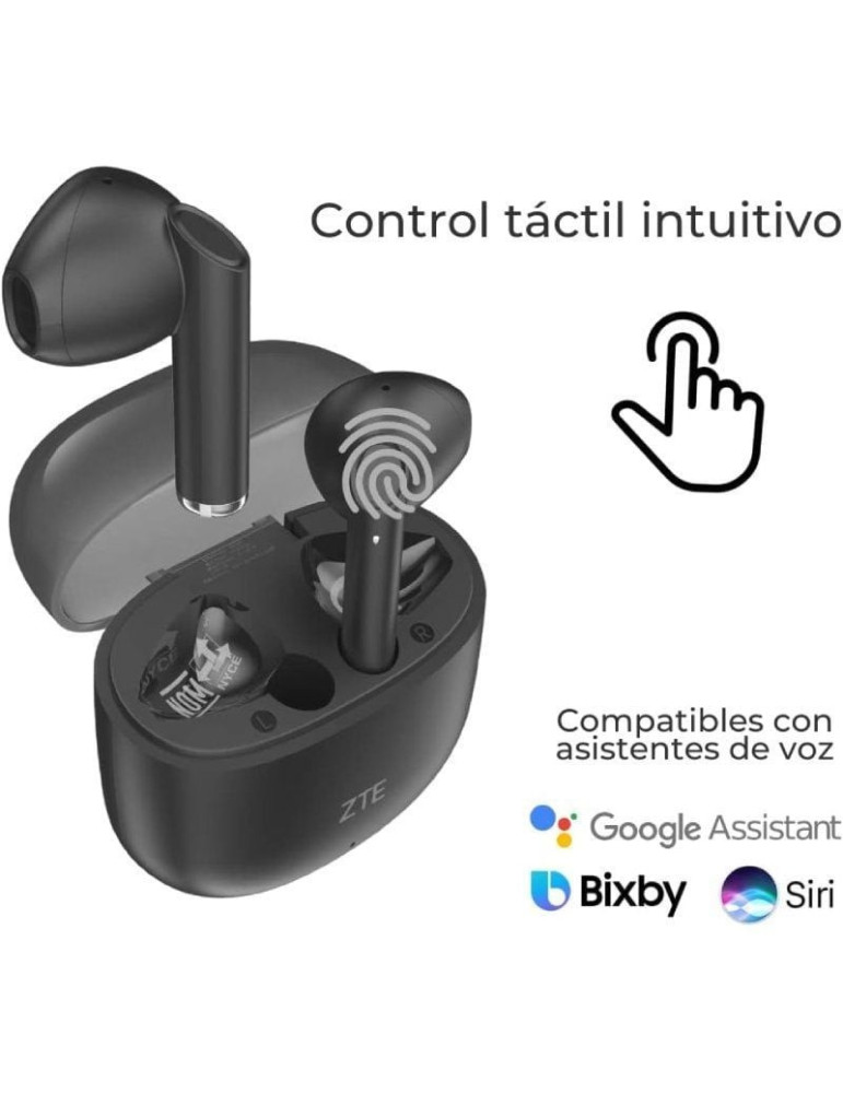 Auriculares Bluetooth ZTE Buds 2 con estuche de carga/ Autonomía 5h/ Negros