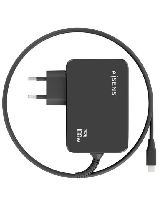 Cargador de Portátil GaN Aisens ASCH-1PD100WL50-BK USB Tipo-C/ 100W/ Automático/ Voltaje 5-20V