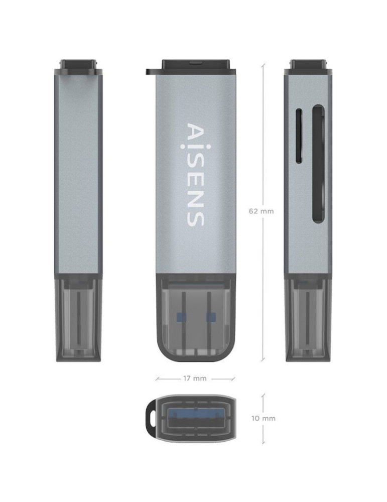 Lector de Tarjetas Externo Aisens ASCR-2A09-GR/ USB 3.1