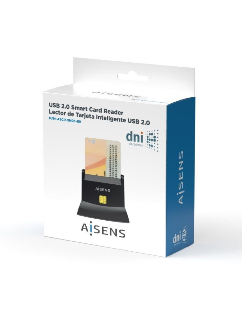 Lector de DNI y Tarjetas Aisens ASCR-SN05-BK/ USB 2.0/ Negro