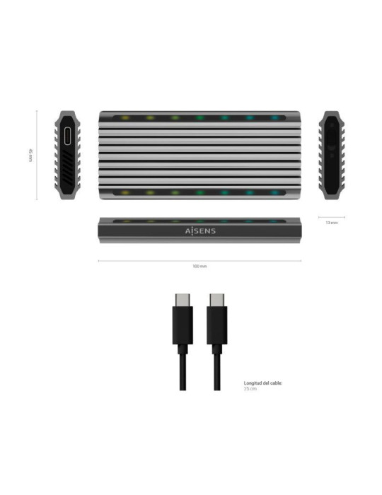 Caja Externa para Disco SSD M.2 SATA/NVMe Aisens ASM2-RGB011GR/ USB 3.2 Gen2/ Sin Tornillos