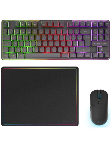 Pack Gaming Mars Gaming MCPWTKL/ Teclado Inalámbrico + Ratón Inalámbrico + Alfombrilla