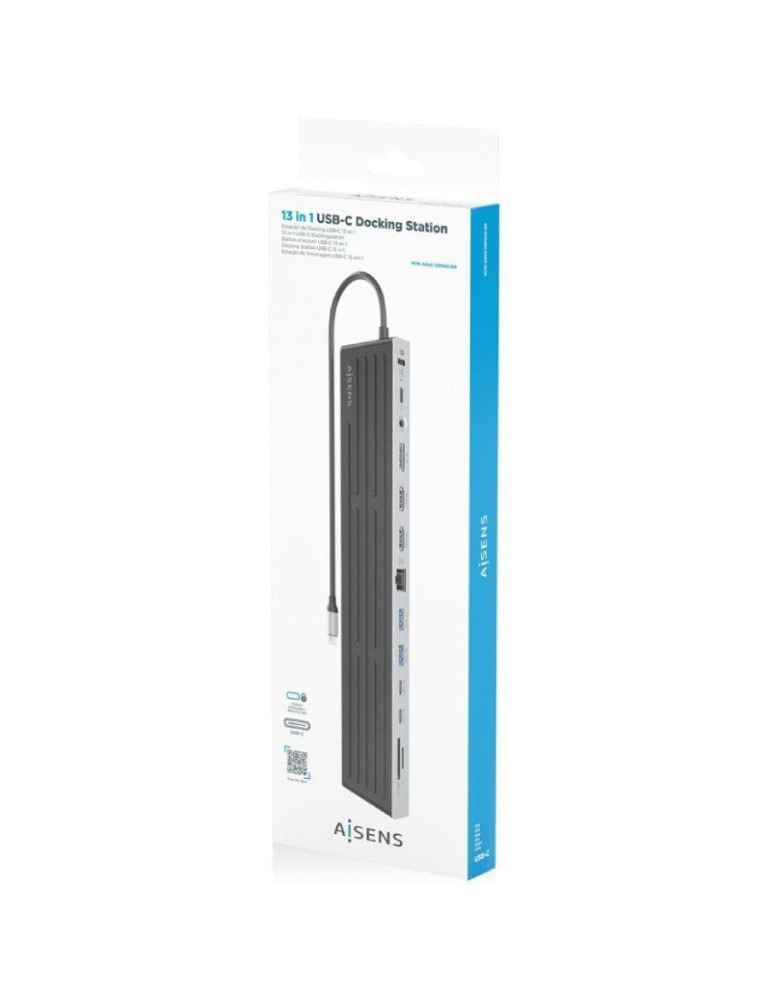 Hub USB Tipo-C Aisens ASUC-13P042-GR/ 2xUSB Tipo-C/ 1xUSB Tipo-C PD/ 2xUSB/ 2xHDMI/ 1xDisplayPort/ 1xLector de Tarjetas/ 1xJack 