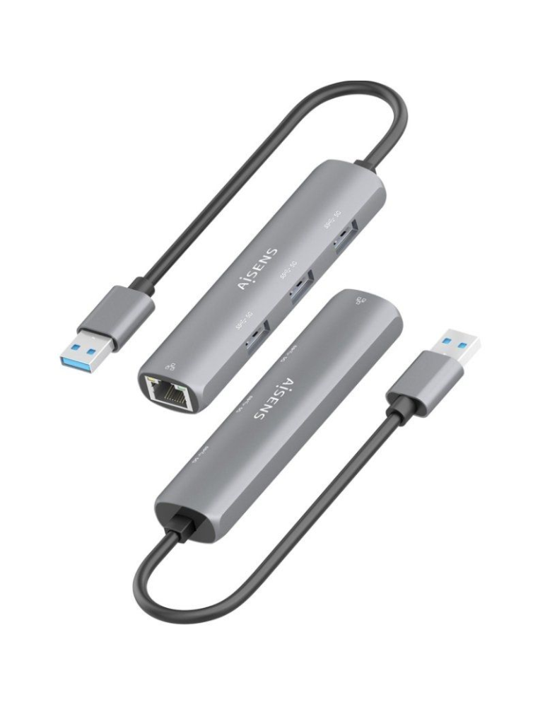 Hub USB Aisens ASUC-4P034-GR/ 3xUSB/ 1xRJ45/ Gris