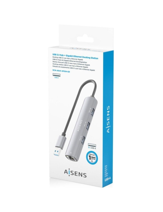 Hub USB Aisens ASUC-4P034-GR/ 3xUSB/ 1xRJ45/ Gris