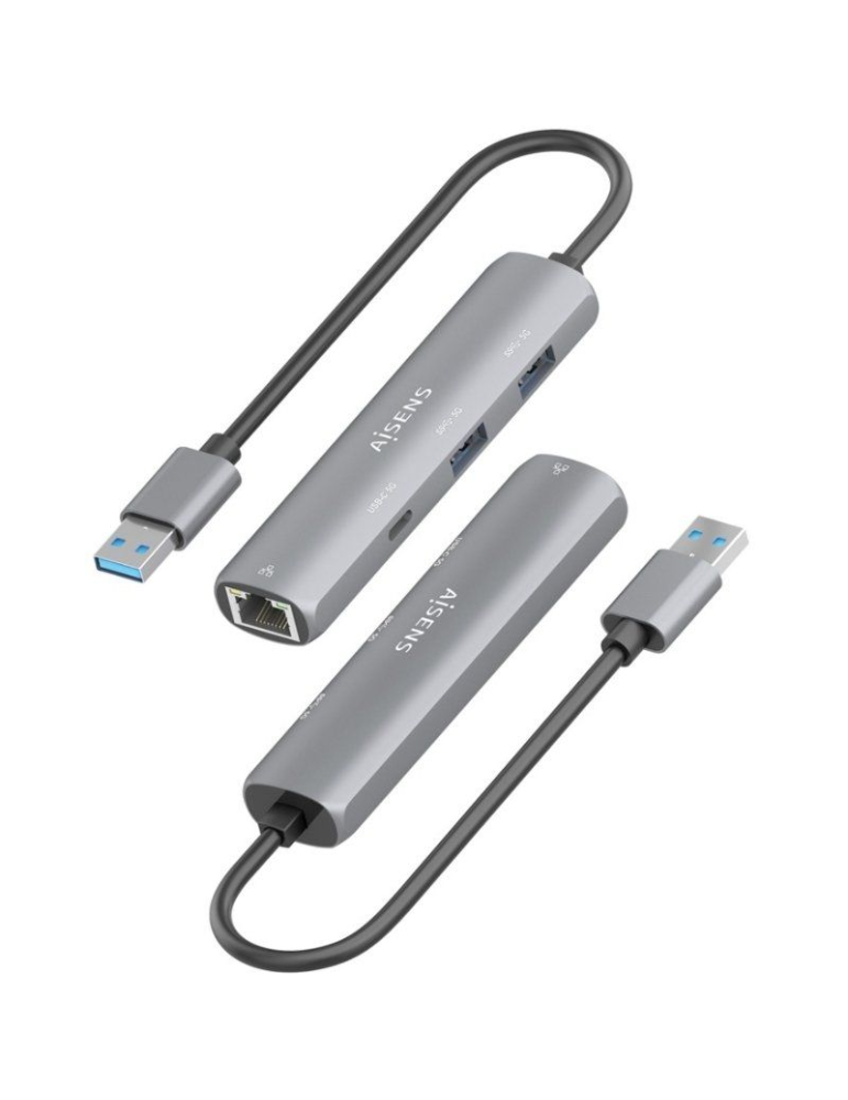 Hub USB Aisens ASUC-4P035-GR/ 1xUSB Tipo-C/ 2xUSB/ 1xRJ45/ Gris