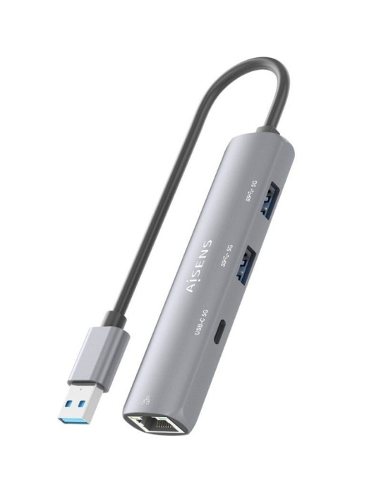 Hub USB Aisens ASUC-4P035-GR/ 1xUSB Tipo-C/ 2xUSB/ 1xRJ45/ Gris