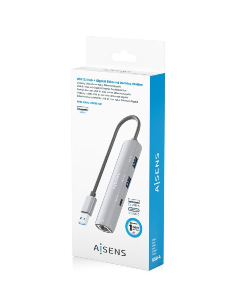 Hub USB Aisens ASUC-4P035-GR/ 1xUSB Tipo-C/ 2xUSB/ 1xRJ45/ Gris
