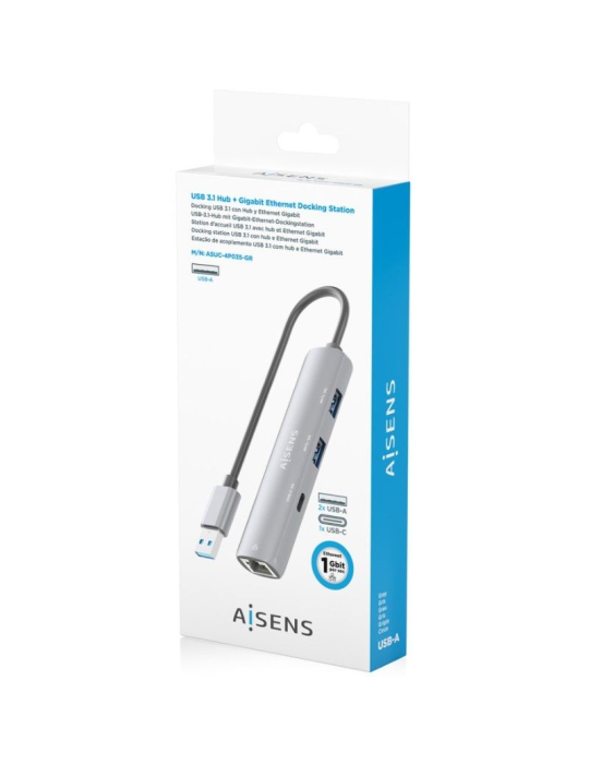 Hub USB Aisens ASUC-4P035-GR/ 1xUSB Tipo-C/ 2xUSB/ 1xRJ45/ Gris