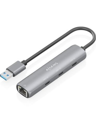 Hub USB Aisens ASUC-4P037-GR/ 3xUSB Tipo-C/ 1xRJ45/ Gris