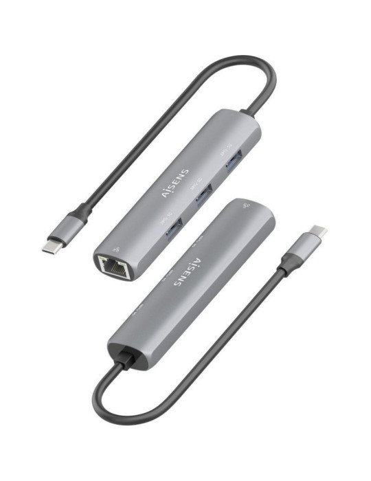 Hub USB Tipo-C Aisens ASUC-4P038-GR/ 3xUSB/ 1xRJ45/ Gris