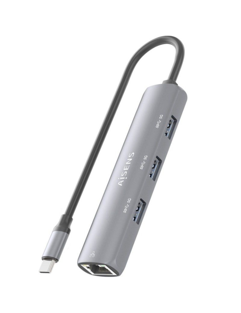 Hub USB Tipo-C Aisens ASUC-4P038-GR/ 3xUSB/ 1xRJ45/ Gris