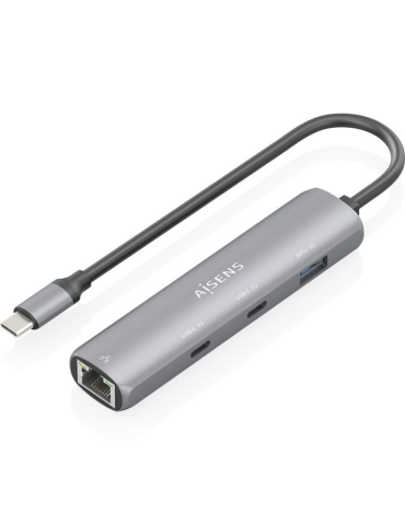 Hub USB Tipo-C Aisens ASUC-4P040-GR/ 2xUSB Tipo-C/ 1xUSB/ 1xRJ45/ Gris