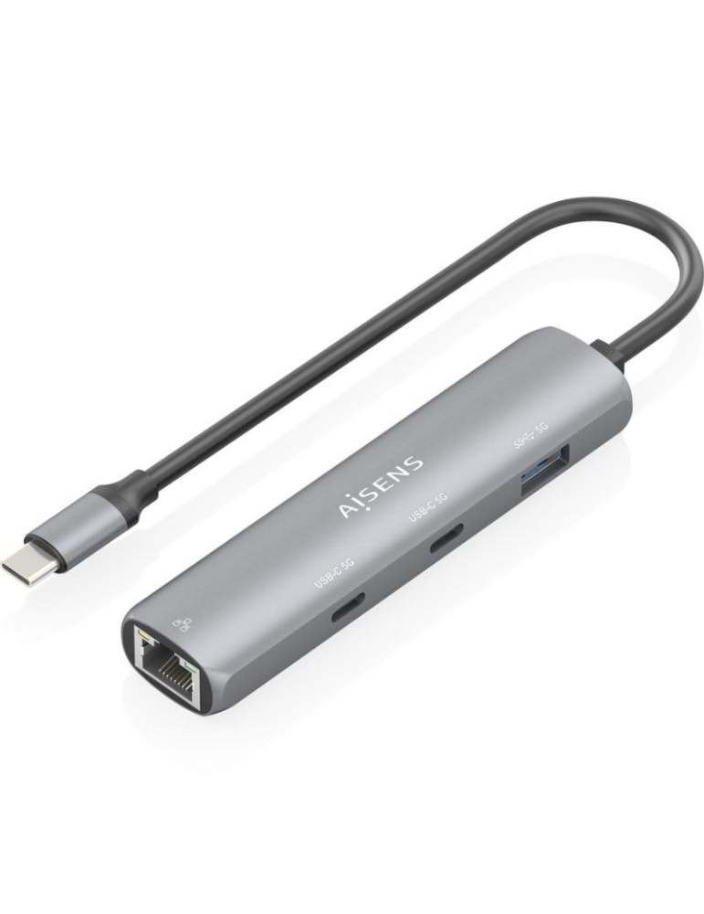Hub USB Tipo-C Aisens ASUC-4P040-GR/ 2xUSB Tipo-C/ 1xUSB/ 1xRJ45/ Gris