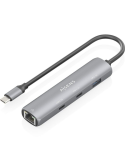 Hub USB Tipo-C Aisens ASUC-4P040-GR/ 2xUSB Tipo-C/ 1xUSB/ 1xRJ45/ Gris