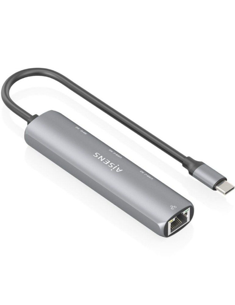 Hub USB Tipo-C Aisens ASUC-4P040-GR/ 2xUSB Tipo-C/ 1xUSB/ 1xRJ45/ Gris