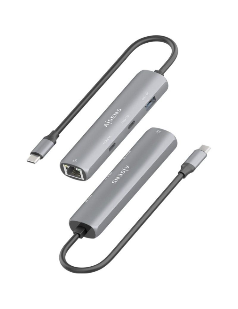 Hub USB Tipo-C Aisens ASUC-4P040-GR/ 2xUSB Tipo-C/ 1xUSB/ 1xRJ45/ Gris