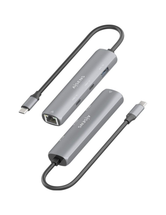Hub USB Tipo-C Aisens ASUC-4P040-GR/ 2xUSB Tipo-C/ 1xUSB/ 1xRJ45/ Gris