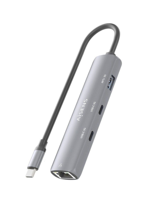 Hub USB Tipo-C Aisens ASUC-4P040-GR/ 2xUSB Tipo-C/ 1xUSB/ 1xRJ45/ Gris