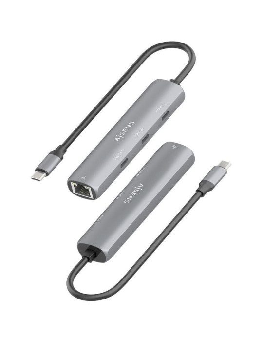 Hub USB Tipo-C Aisens ASUC-4P041-GR/ 3xUSB Tipo-C/ 1xRJ45/ Gris