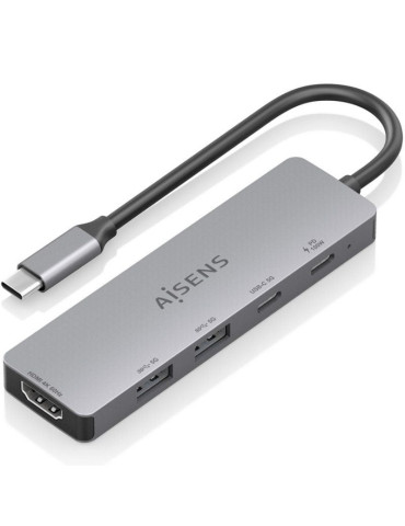 Docking USB Tipo-C Aisens ASUC-5P028-GR/ 1xHDMI 4K/ 2xUSB/ 2xUSB Tipo-C/ 1xUSB Tipo-C PD/ Gris