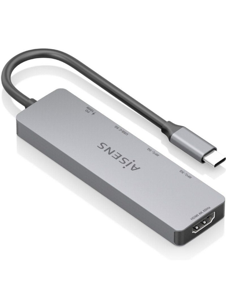 Docking USB Tipo-C Aisens ASUC-5P028-GR/ 1xHDMI 4K/ 2xUSB/ 2xUSB Tipo-C/ 1xUSB Tipo-C PD/ Gris